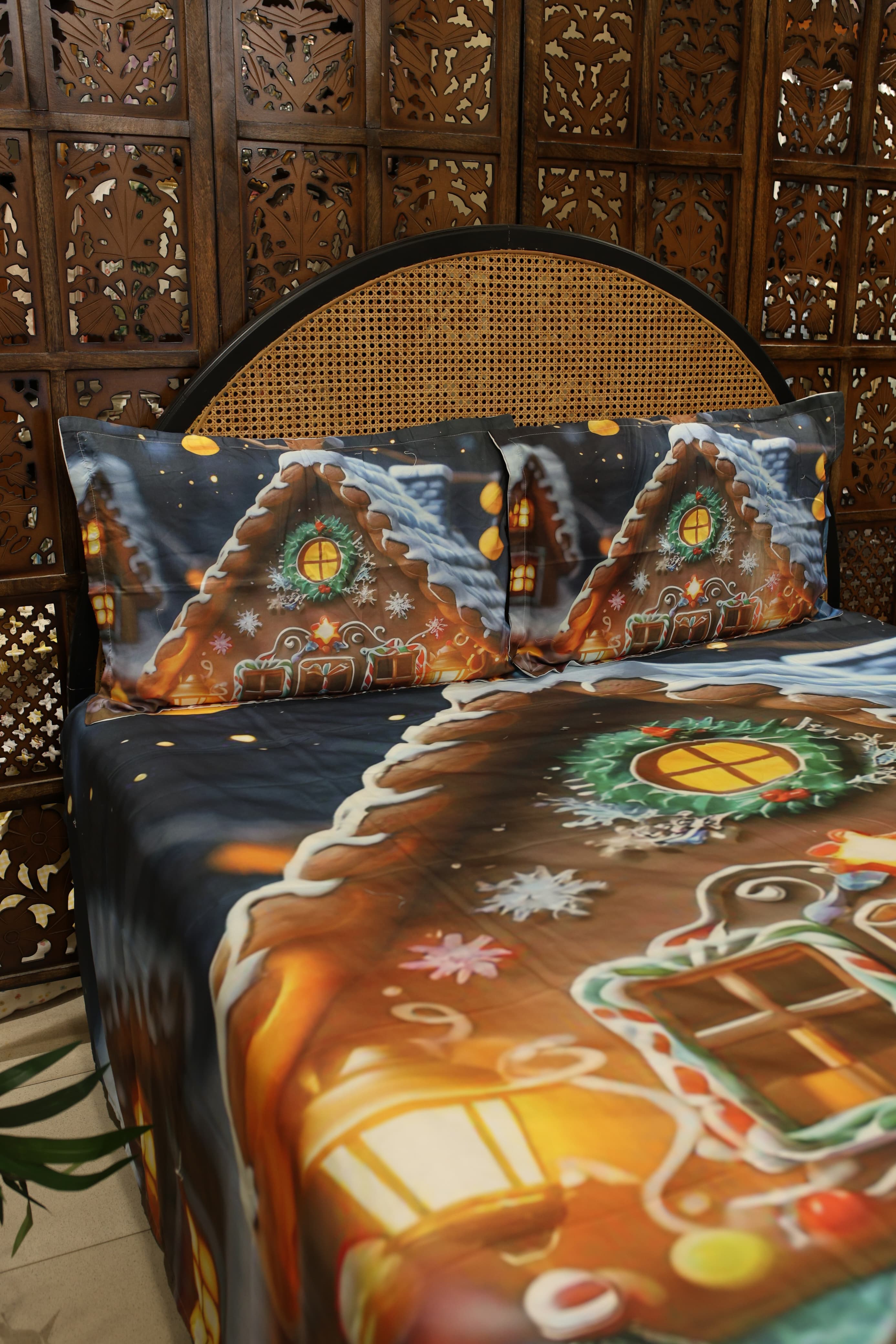Christmas 7D Panel Print King Size Bedsheet Set - Xmas edition