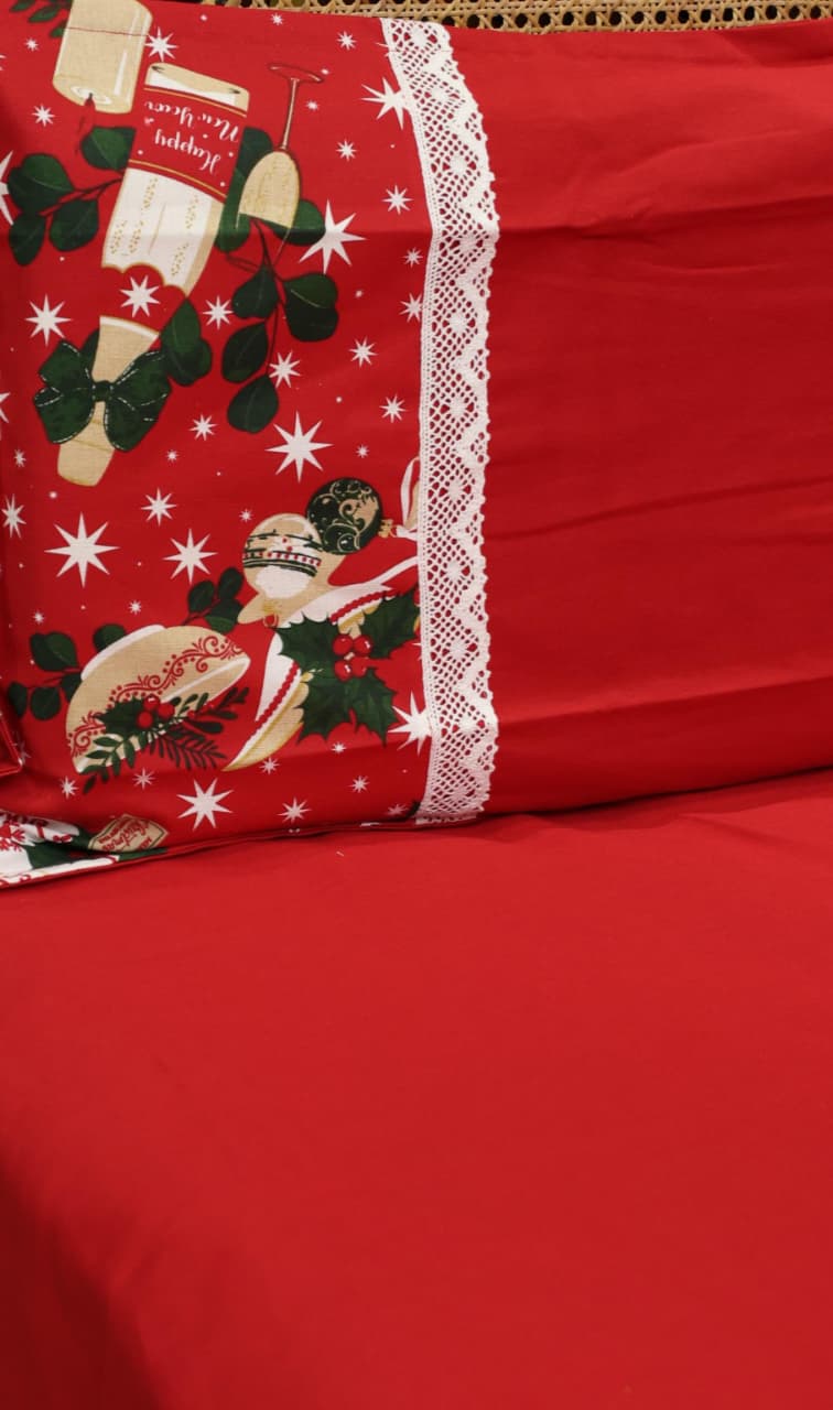 Bedsheets - Queen Premium floral Lace bedsheet Xmas theme edition
