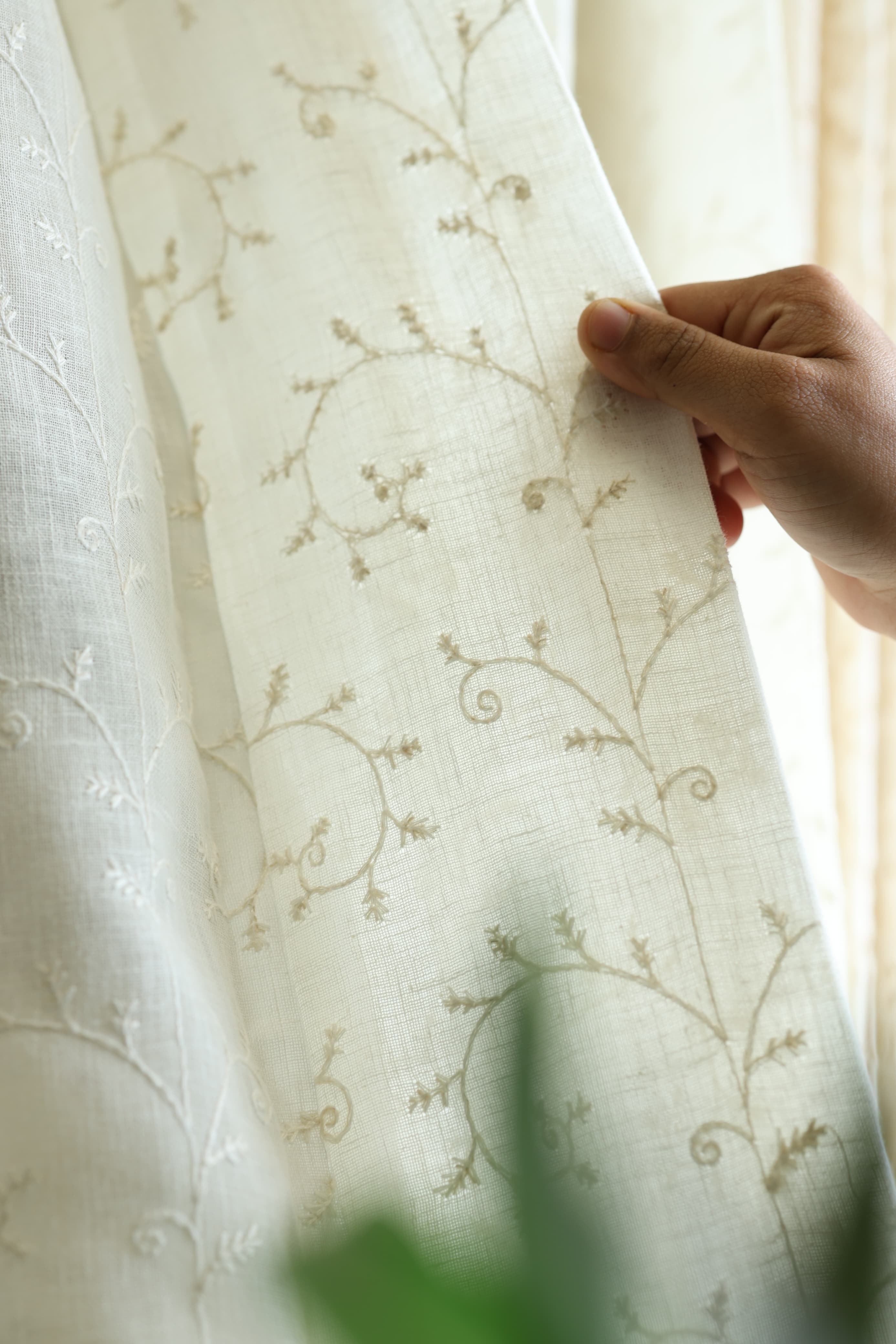 Curtain - Premium Embroidery sheer curtains meera ( off white base) prebooking pearl