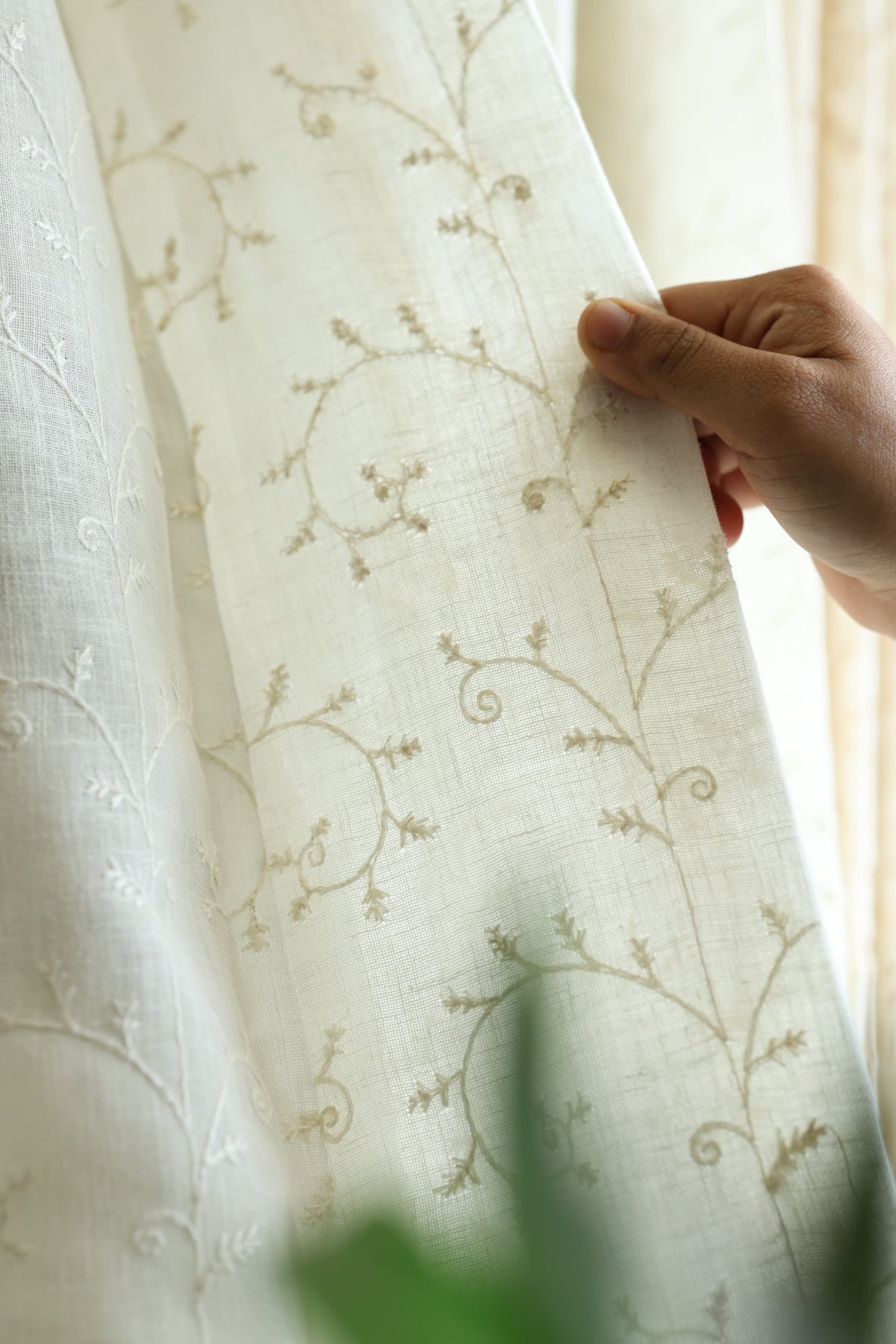 Curtain - Premium Embroidery sheer curtains meera ( off white base) prebooking pearl