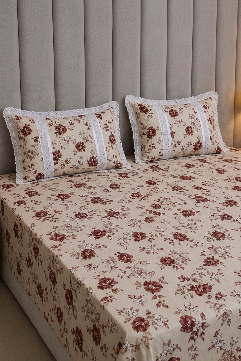 Bedsheets - Queen soft cotton lace bedsheets flora & lace