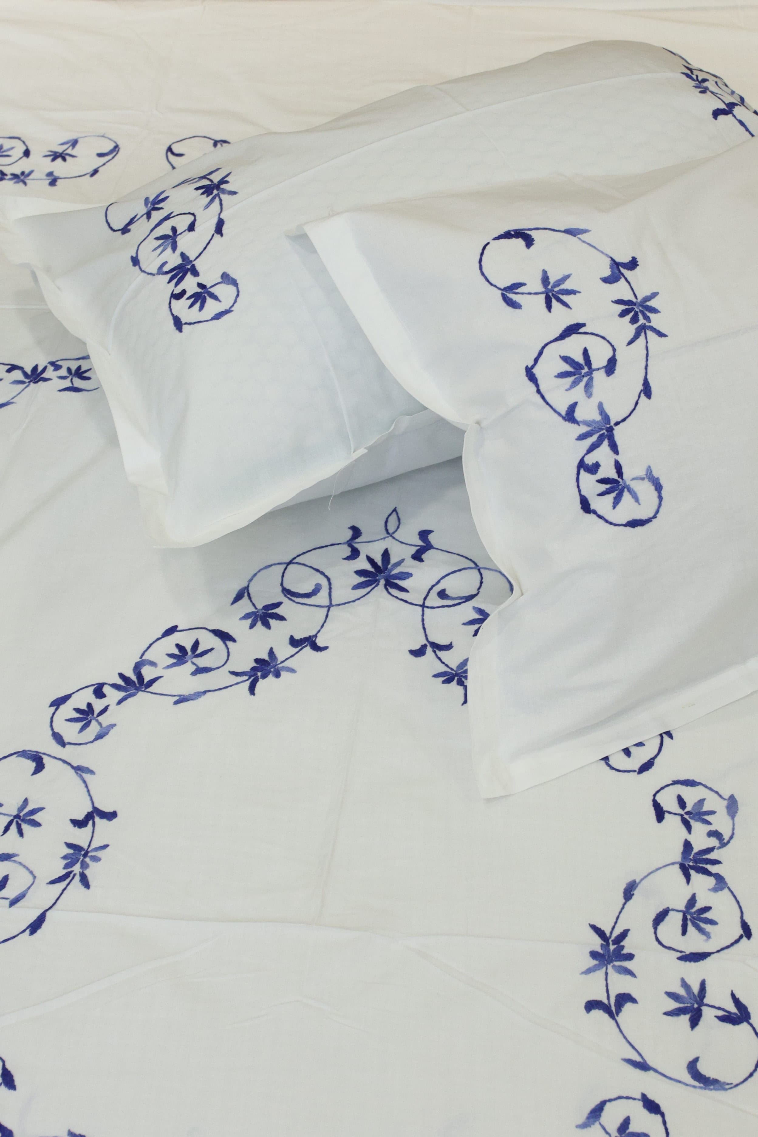 Premium Hand Embroidery Cotton King Size Bedsheet Set with 2 Pillow Covers HEK