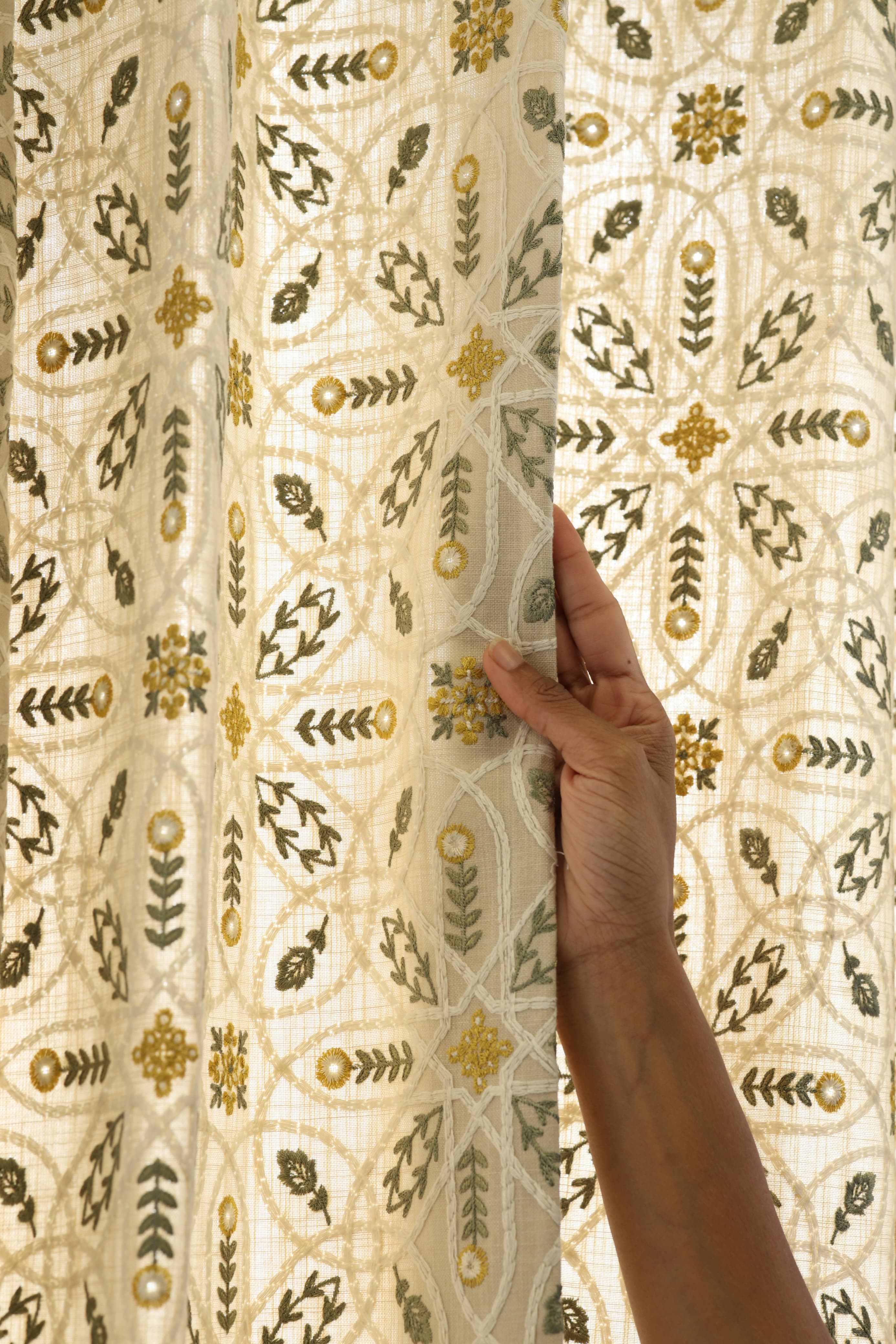 Curtains : Premium embroidery opaque curtains prebooking (description )Olive Trellis
