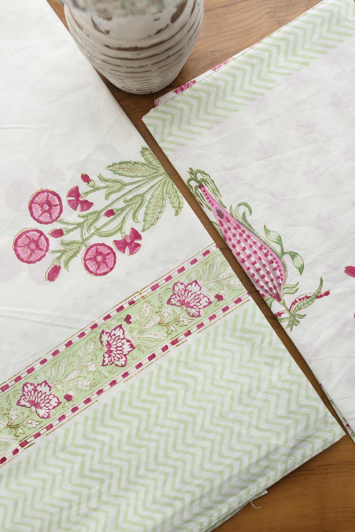 Bedsheets - Queen percale cotton handblock white lily bedsheets