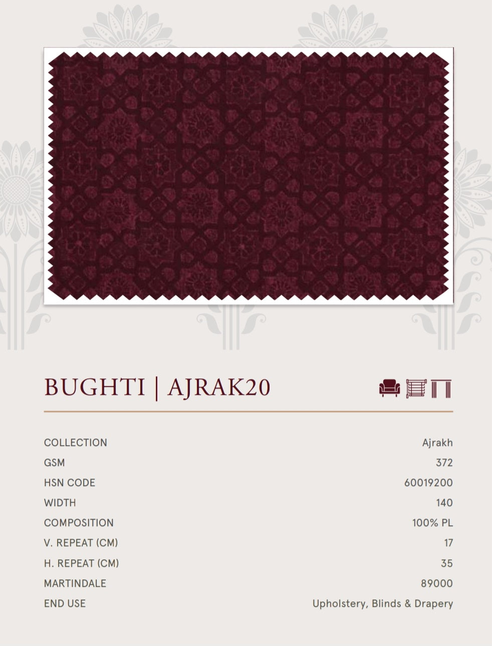 Upholstery fabrics -Ajrakh(Bughti)