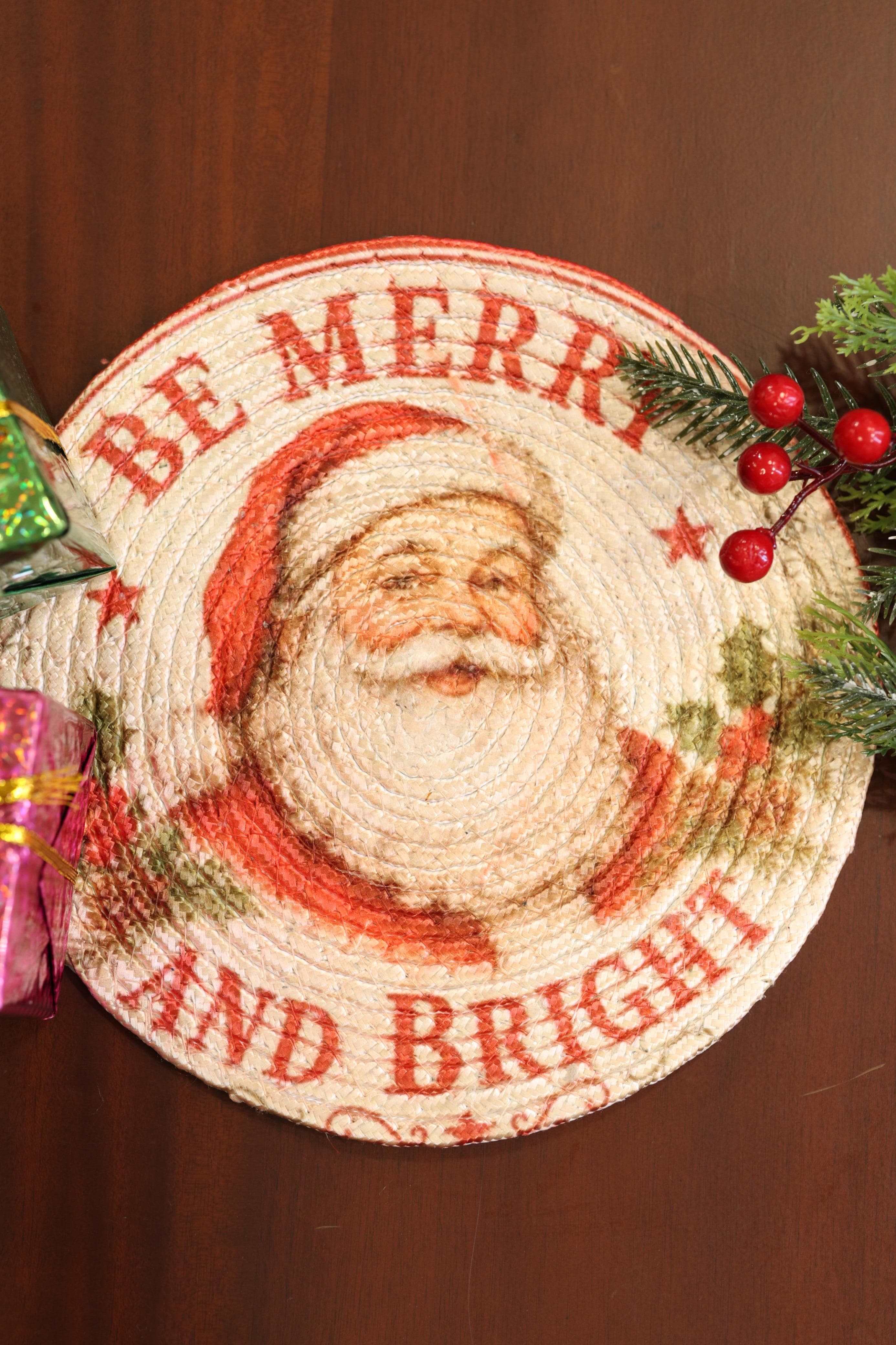 Vintage Santa "Be Merry And Bright" Woven Coaster