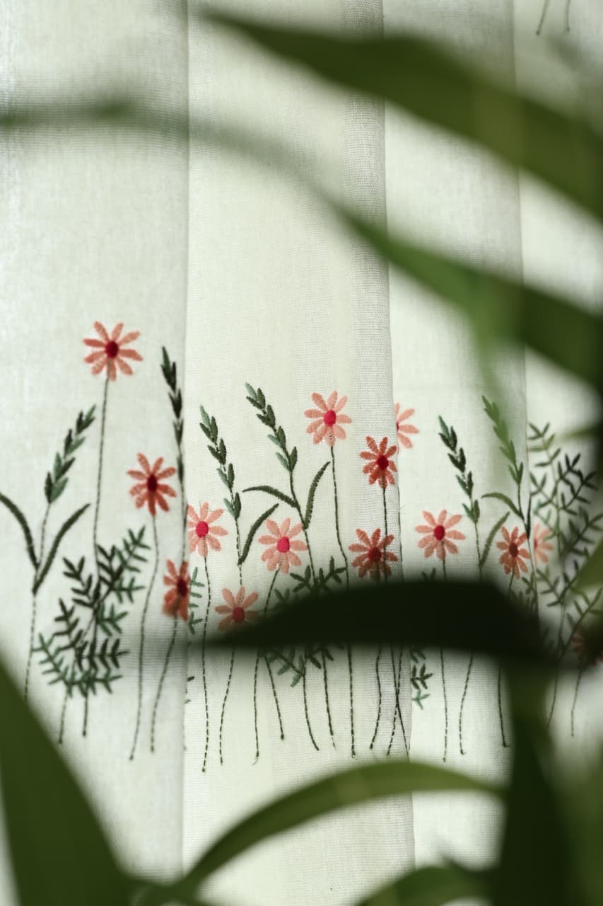 Curtains - Floral embroidery opaque curtains EVELIN
