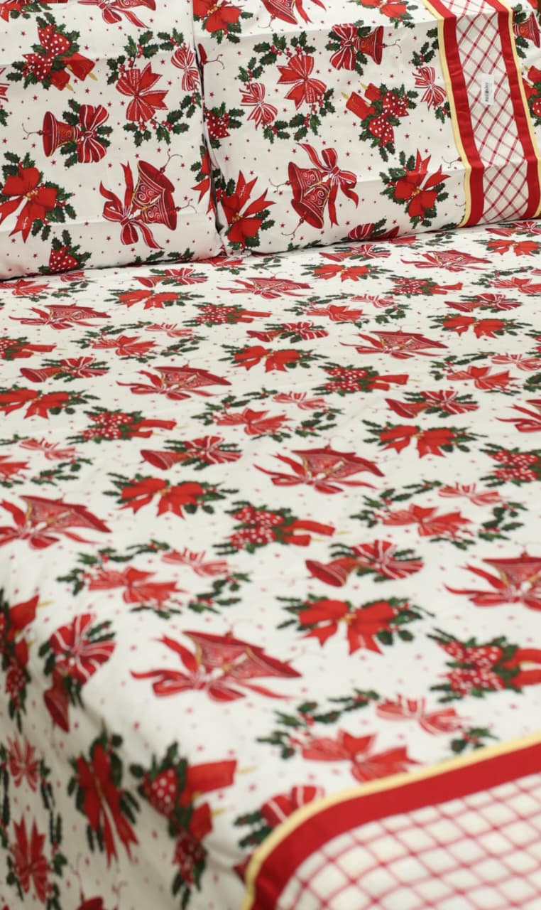 Bedsheets - Queen Premium check floral embroidery  bedsheet Xmas theme edition