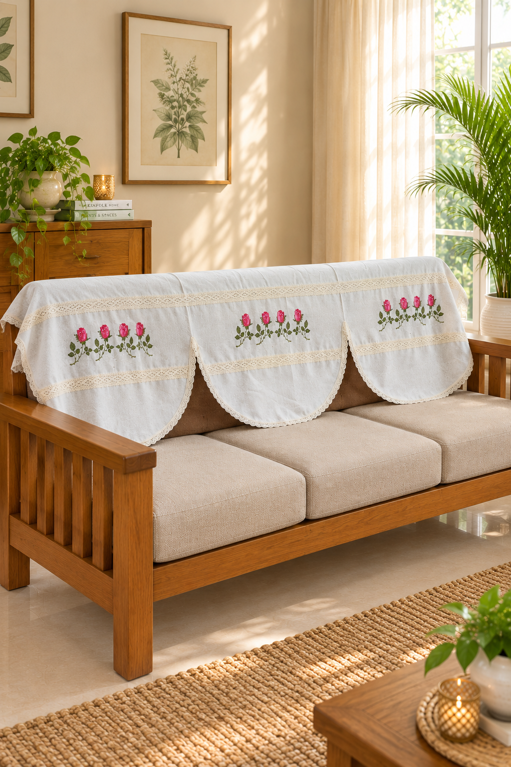 Floral Cross Stitch Embroidered Sofa Back / chair back Cover Set 3+2