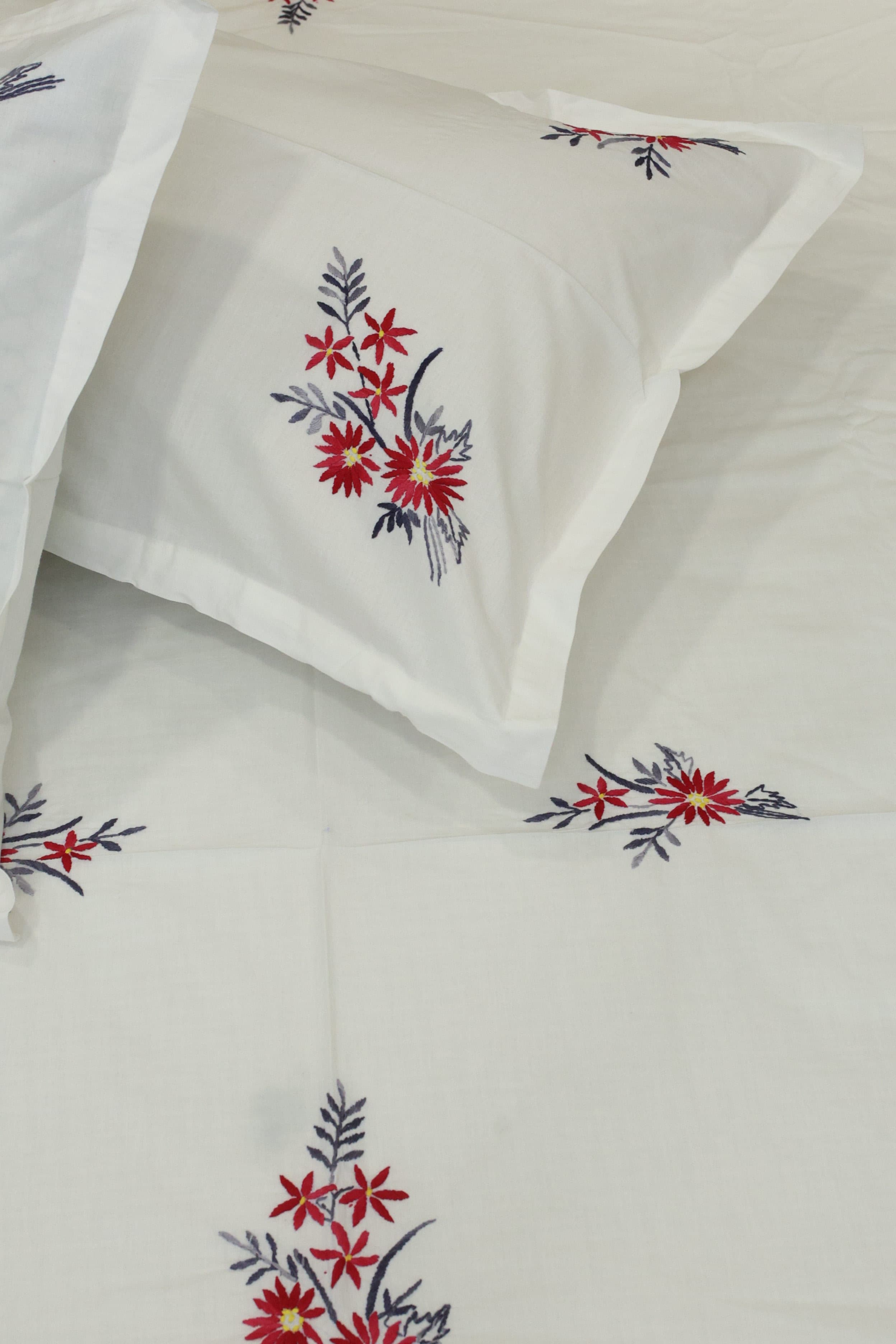 Premium Hand Embroidery Cotton King Size Bedsheet Set with 2 Pillow Covers HEK