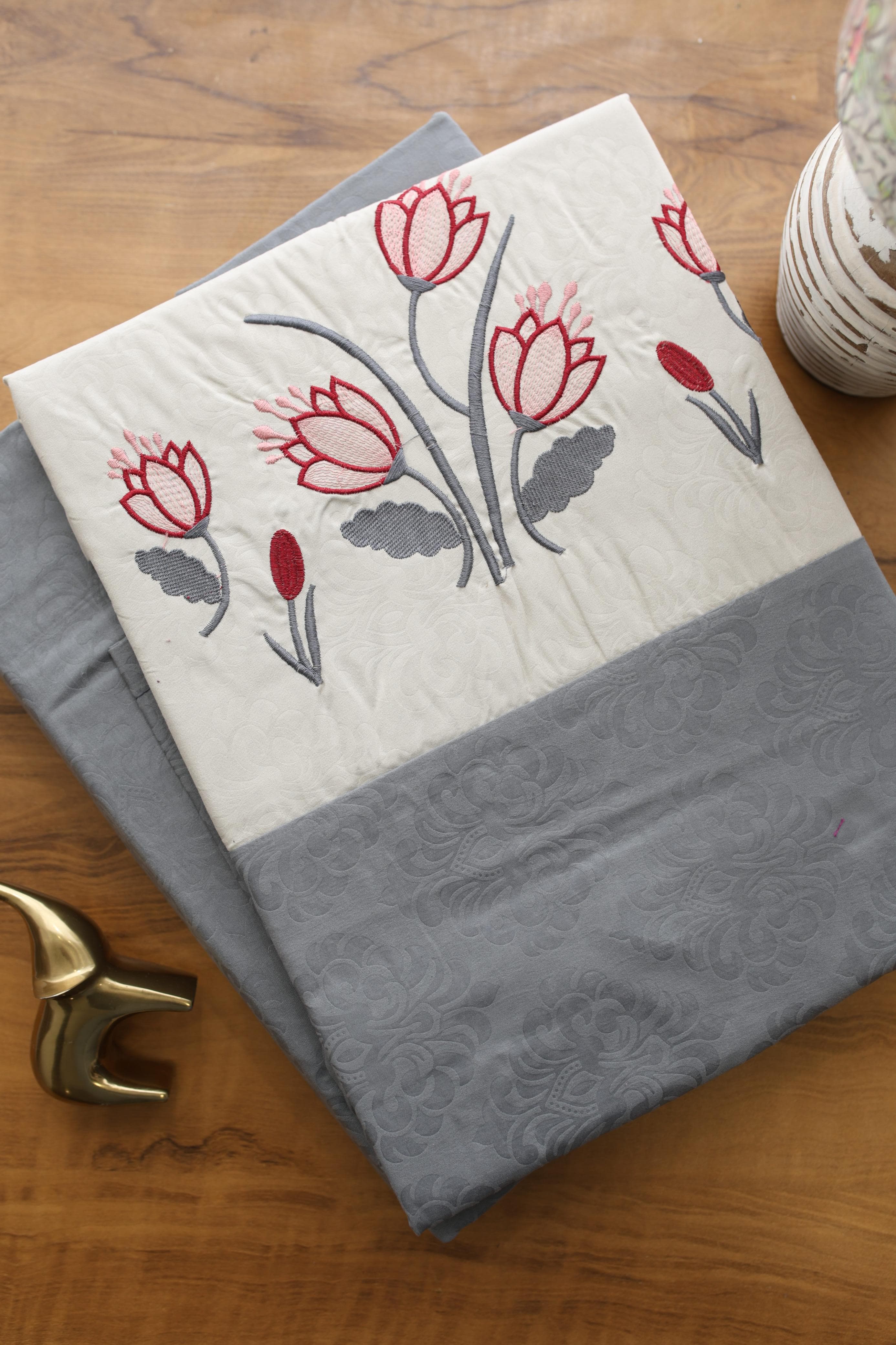 Elegant Floral Embroidery King Bedsheet Set Caspian
