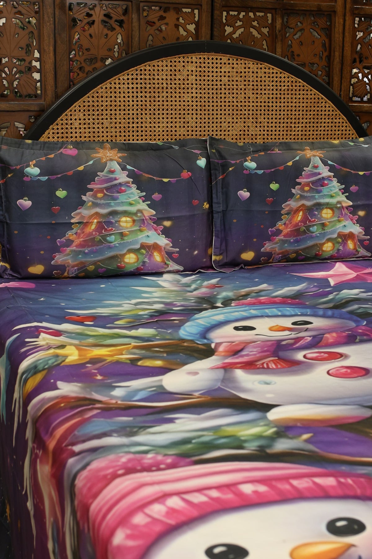 Christmas 7D Panel Print King Size Bedsheet Set - Xmas edition
