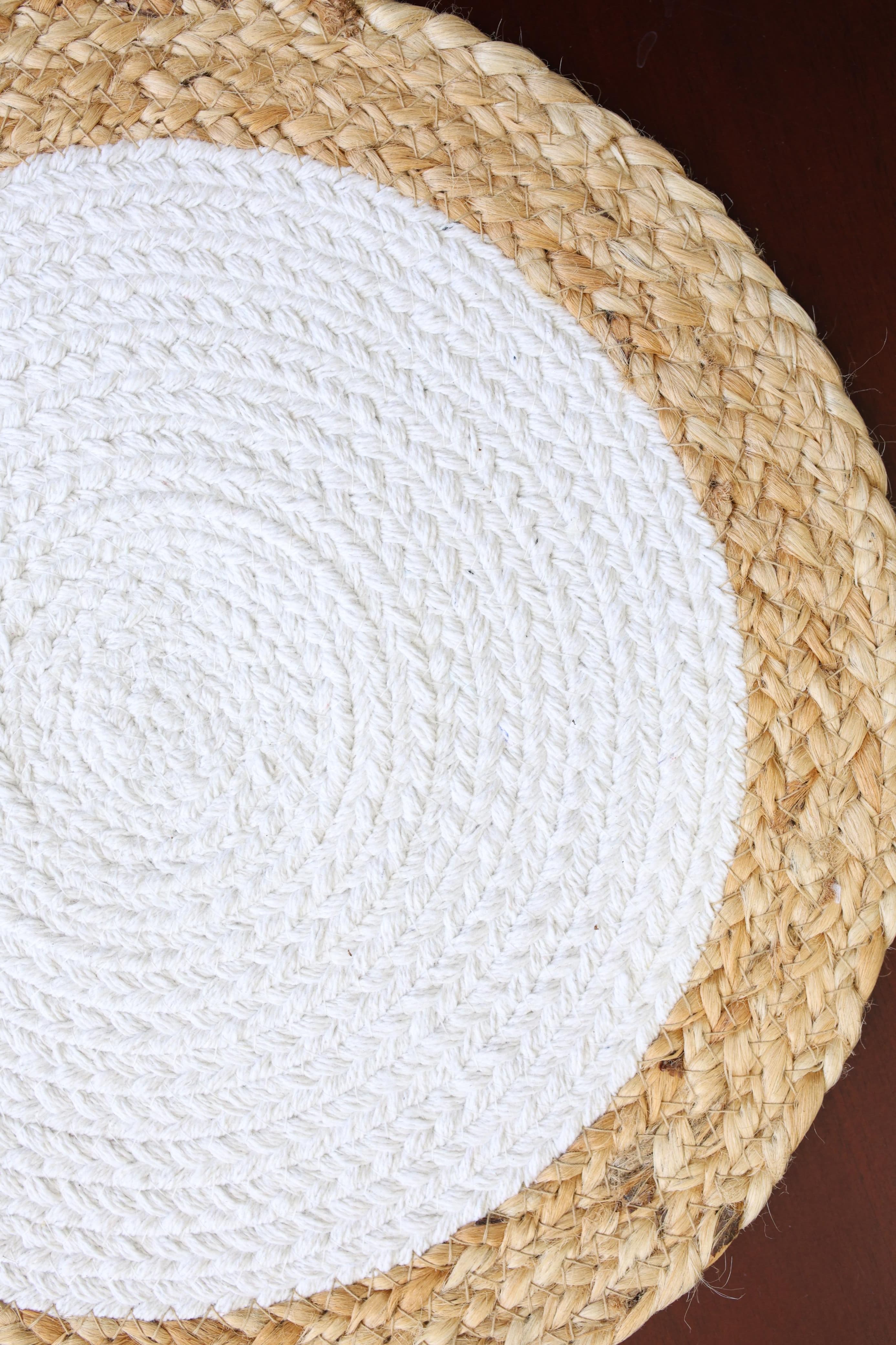 White Center Braided Table Coaster / Placemat (14 Inch)