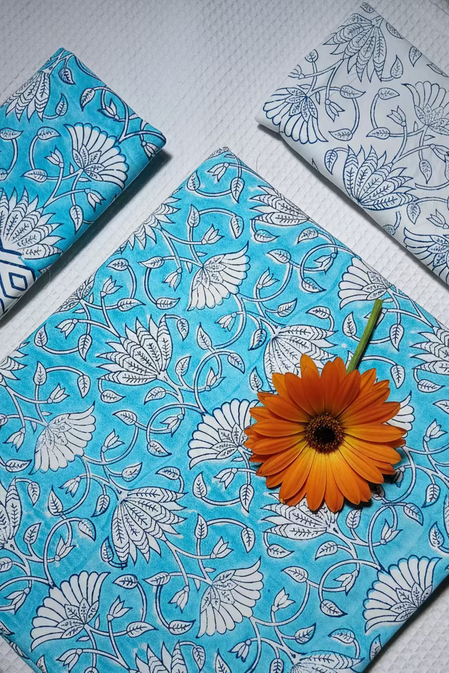 Bedsheets - King percale cotton handblock soft lily  bedsheets