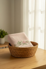 Premium Floral Embroidery  Bath Towel – Pastel (Dusty pink)