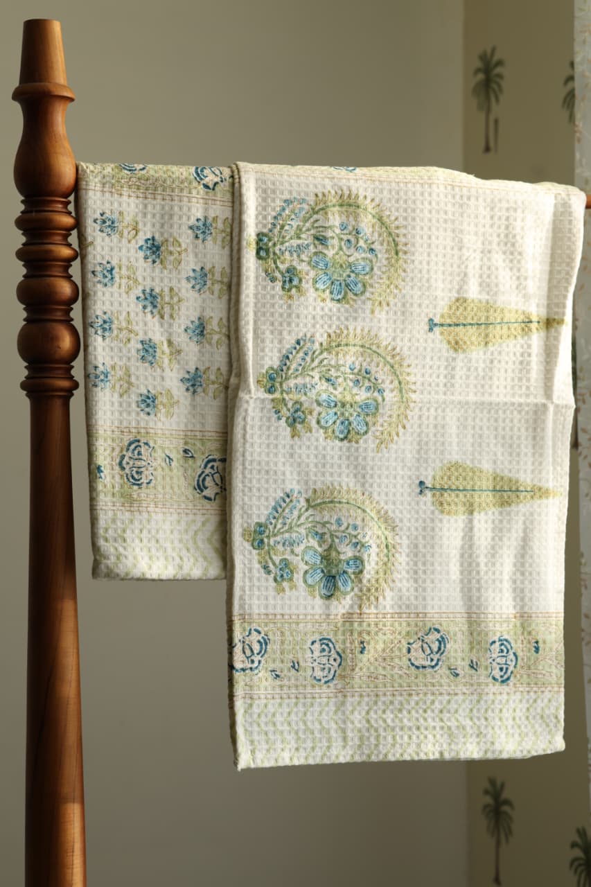 Towels - Waffle Handblock print Towel Set