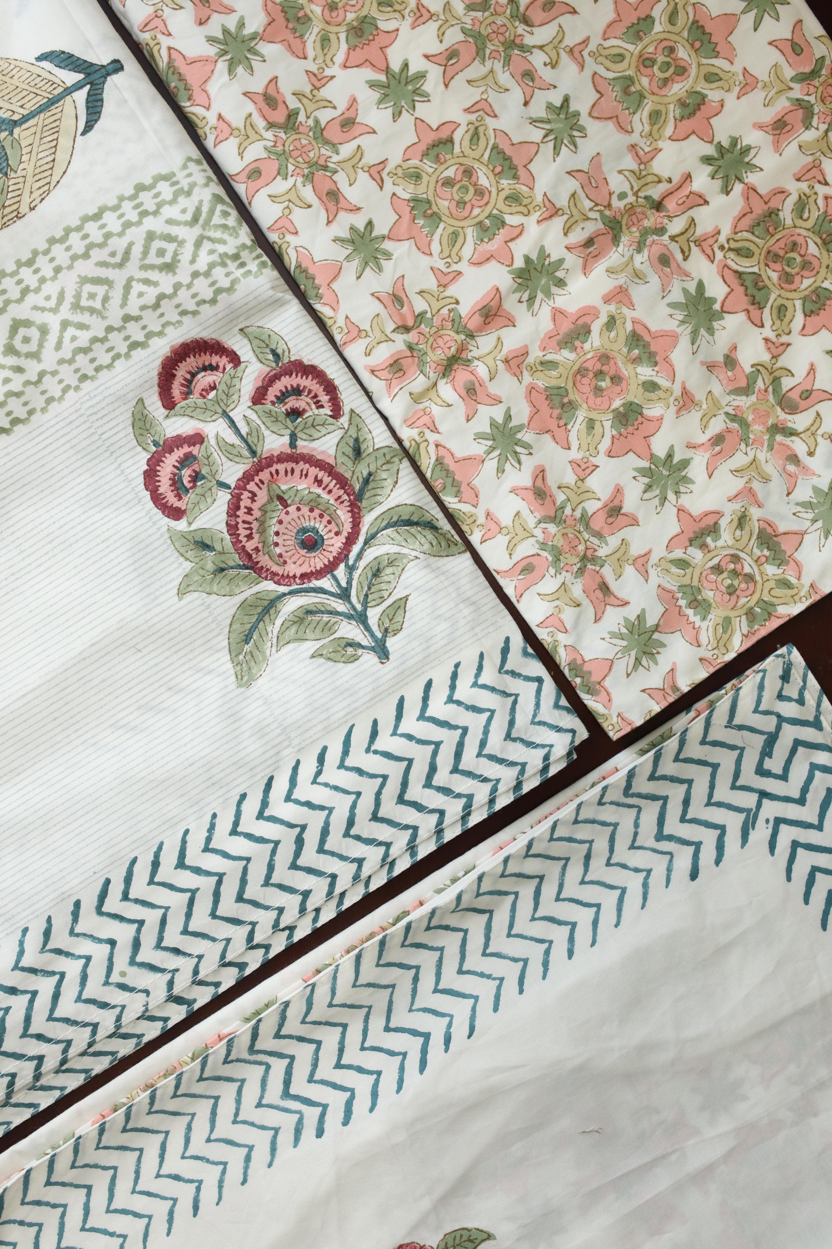 Bedsheets - King percale cotton handblock white lily  bedsheets