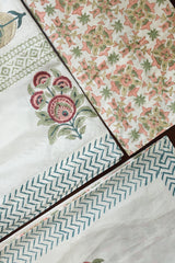 Bedsheets - King percale cotton handblock white lily  bedsheets