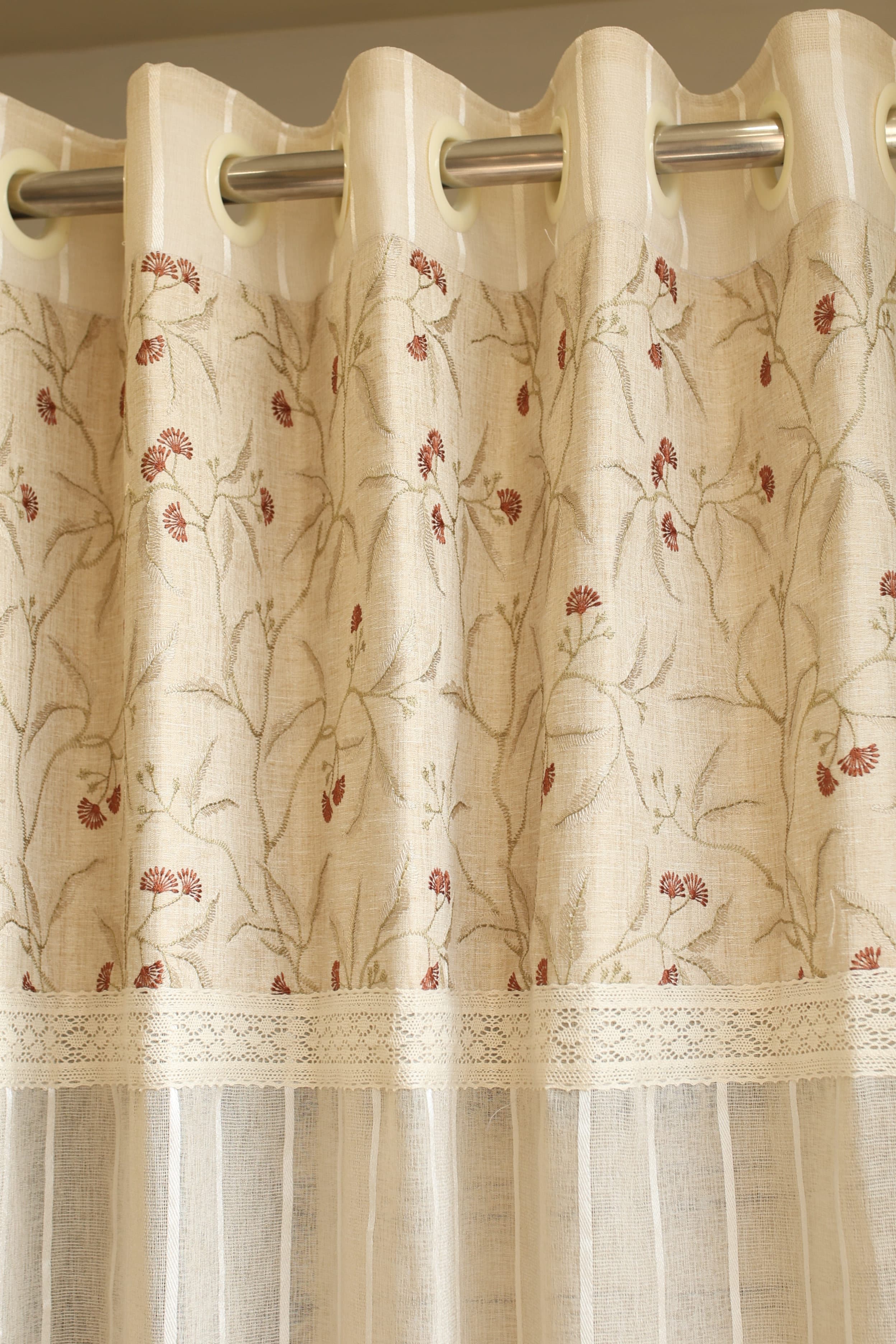 Curtains - Premium designer embroidery sheer curtains beige base prebooking (description )