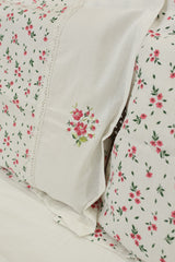 Floral Print & Cross-Stitch Embroidery Handloom Cotton Bedspread Set