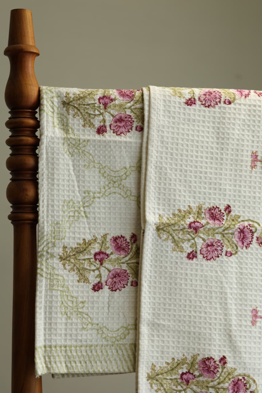 Towels - Waffle Handblock print Towel Set