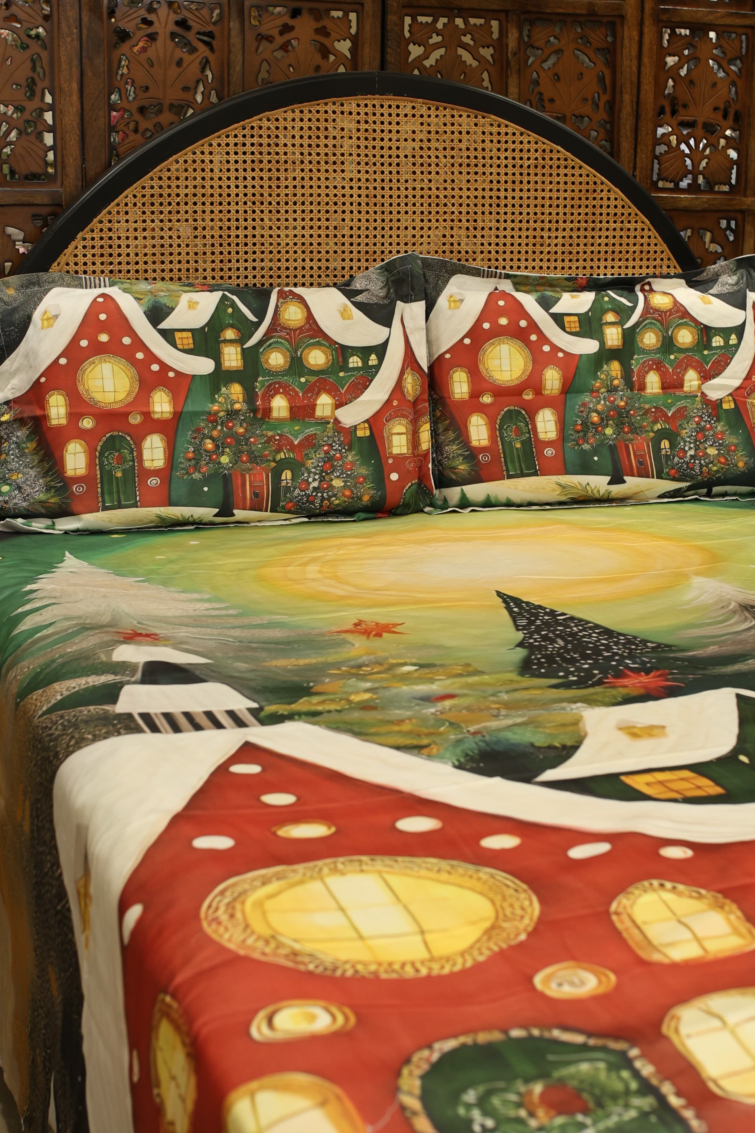 Christmas 7D Panel Print King Size Bedsheet Set - Xmas edition