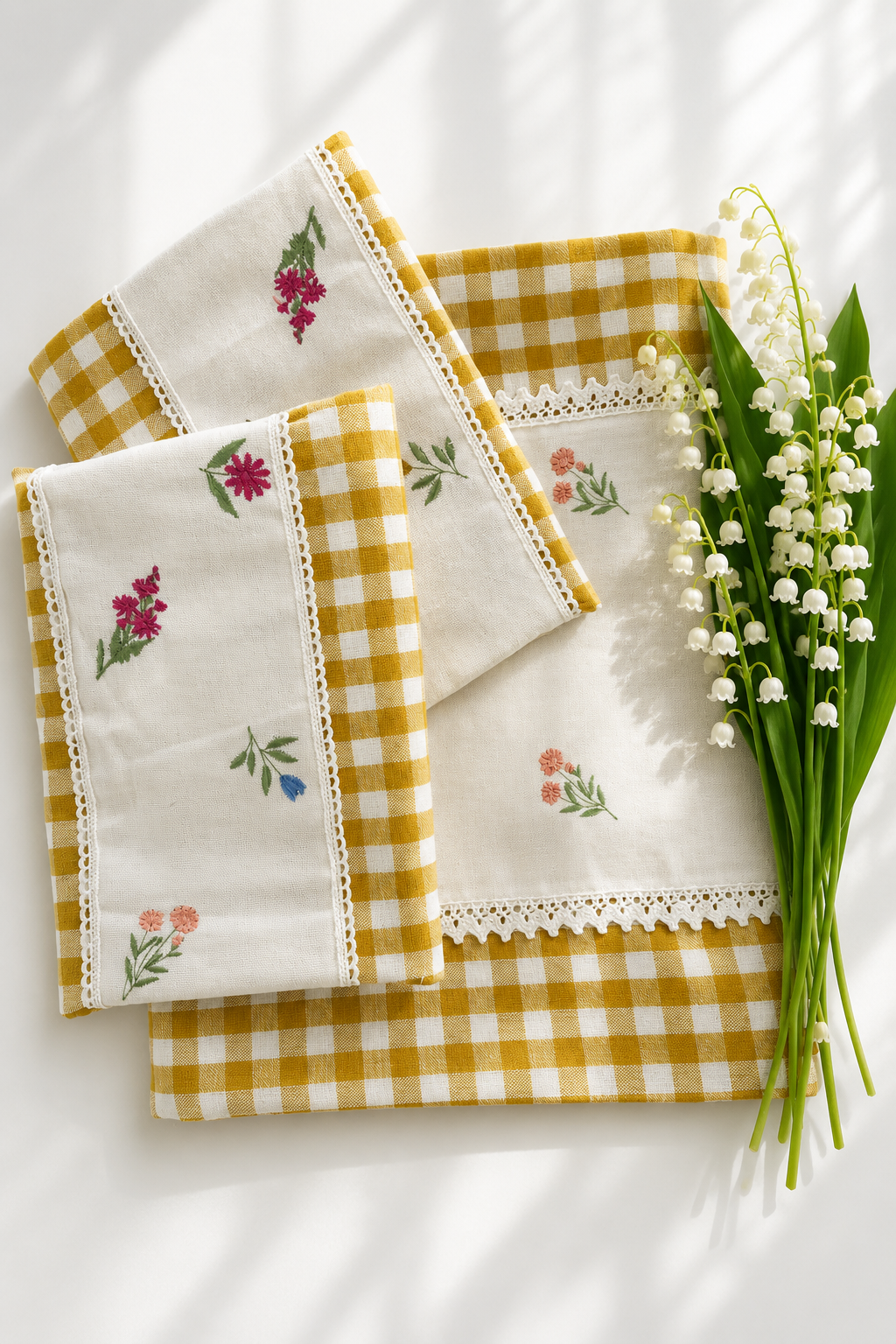 Bedsheets - King Premium check floral embroidery bedsheet