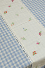 Table cloth - Check embroidery (6 Seater-blue)