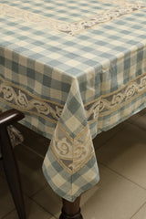 Classic Checkered 6 -Seater Tablecloth with Embroidered Lace Border