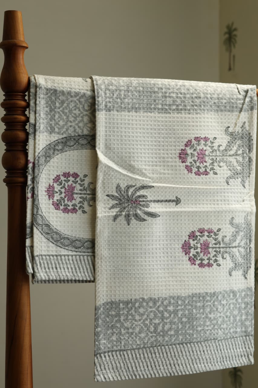 Towels - Waffle Handblock print Towel Set