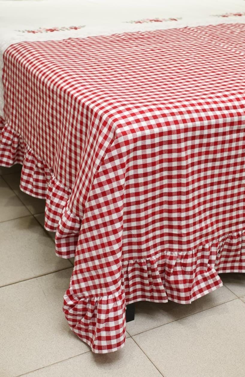 Bedsheets - Queen Premium check floral embroidery  bedsheet Xmas theme edition