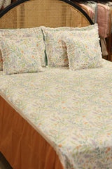 Bedsheets - Premium king floral printed lace bedsheet with cushion covers bud