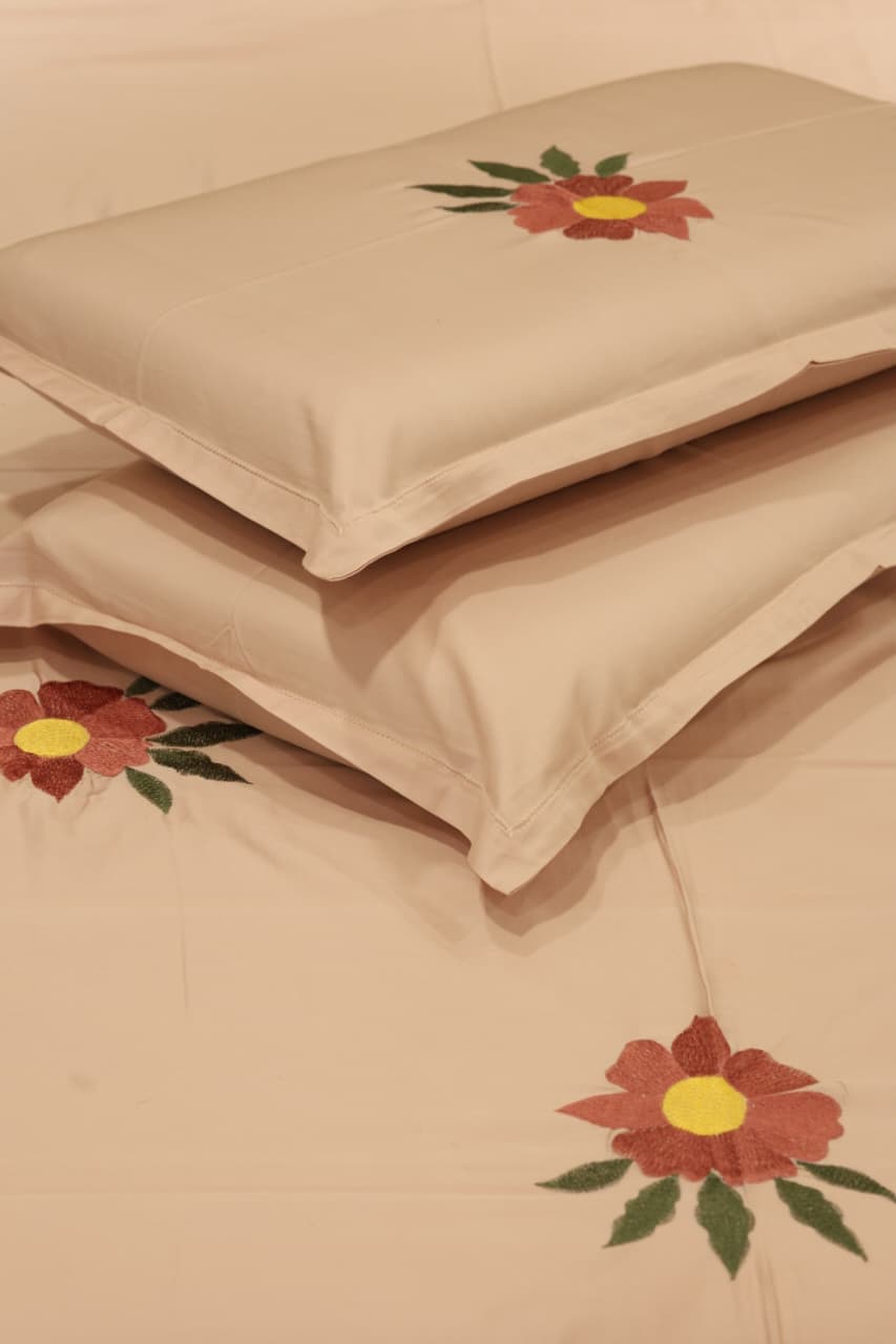 King Size Premium Machine Embroidery Bedsheet Set with 2 Pillow Covers (108x108")