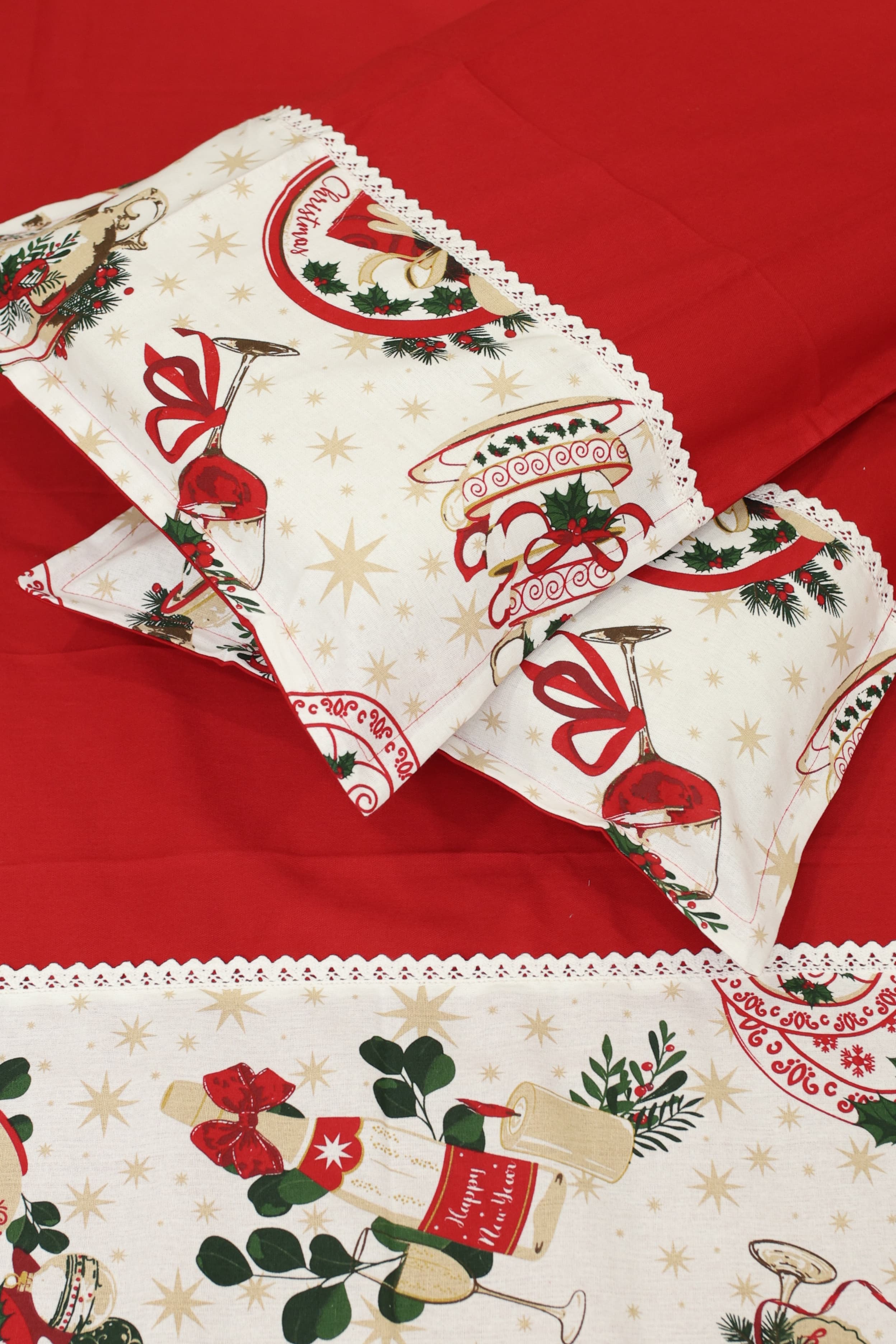 Bedsheets - Queen Premium check floral embroidery  bedsheet Xmas theme edition