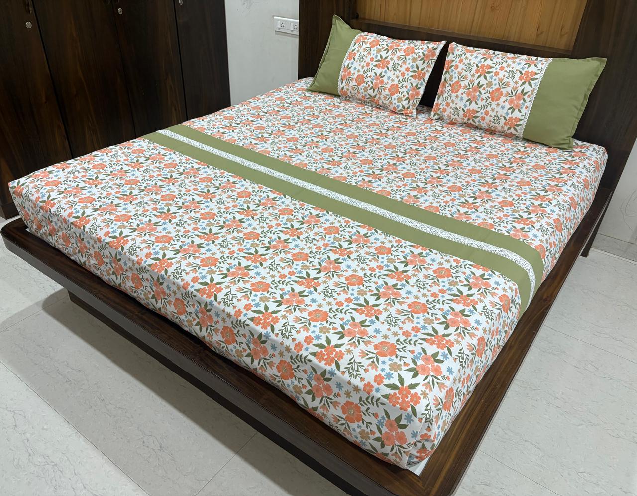 Bedsheets - Queen premium designer Printed lace bedsheet rotary