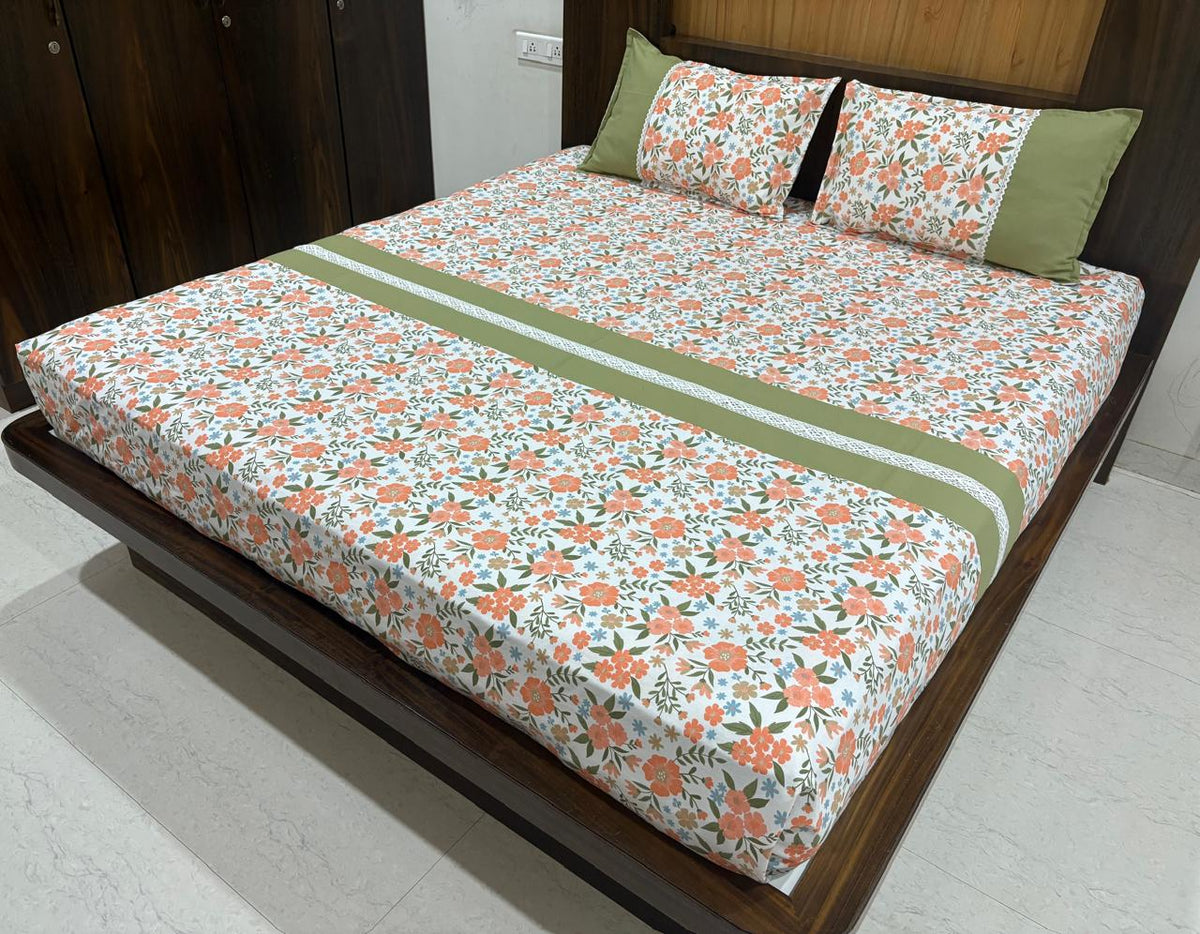 Bedsheets - Queen premium designer Printed lace bedsheet rotary
