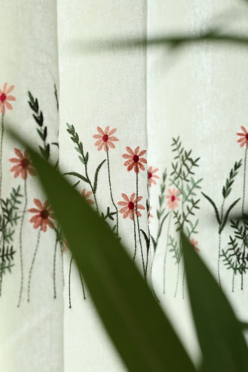 Curtains - Floral embroidery opaque curtains EVELIN