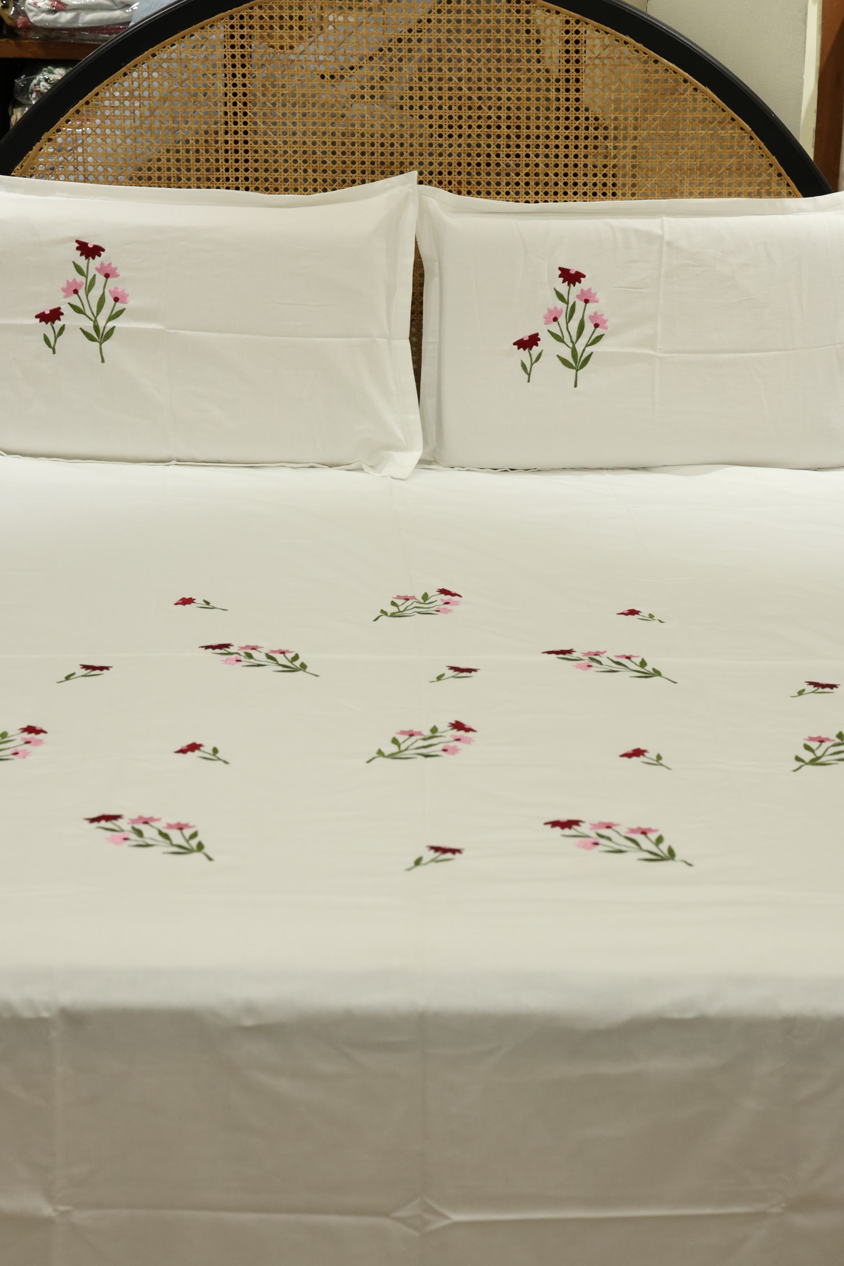 King Size Premium Machine Embroidery Bedsheet Set with 2 Pillow Covers (108x108")