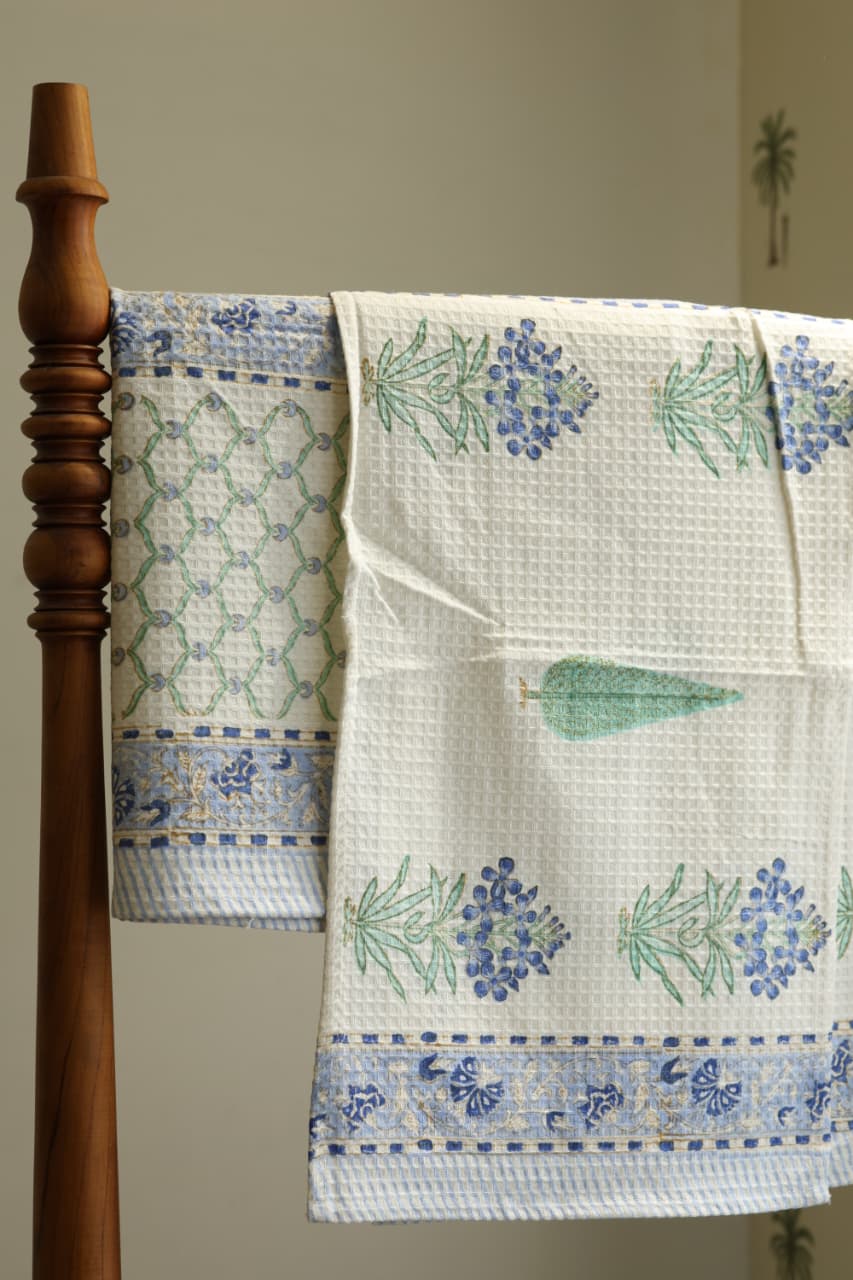Towels - Waffle Handblock print Towel Set
