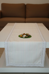 Onam Striped Table Runner with Side Lace - 8 seater