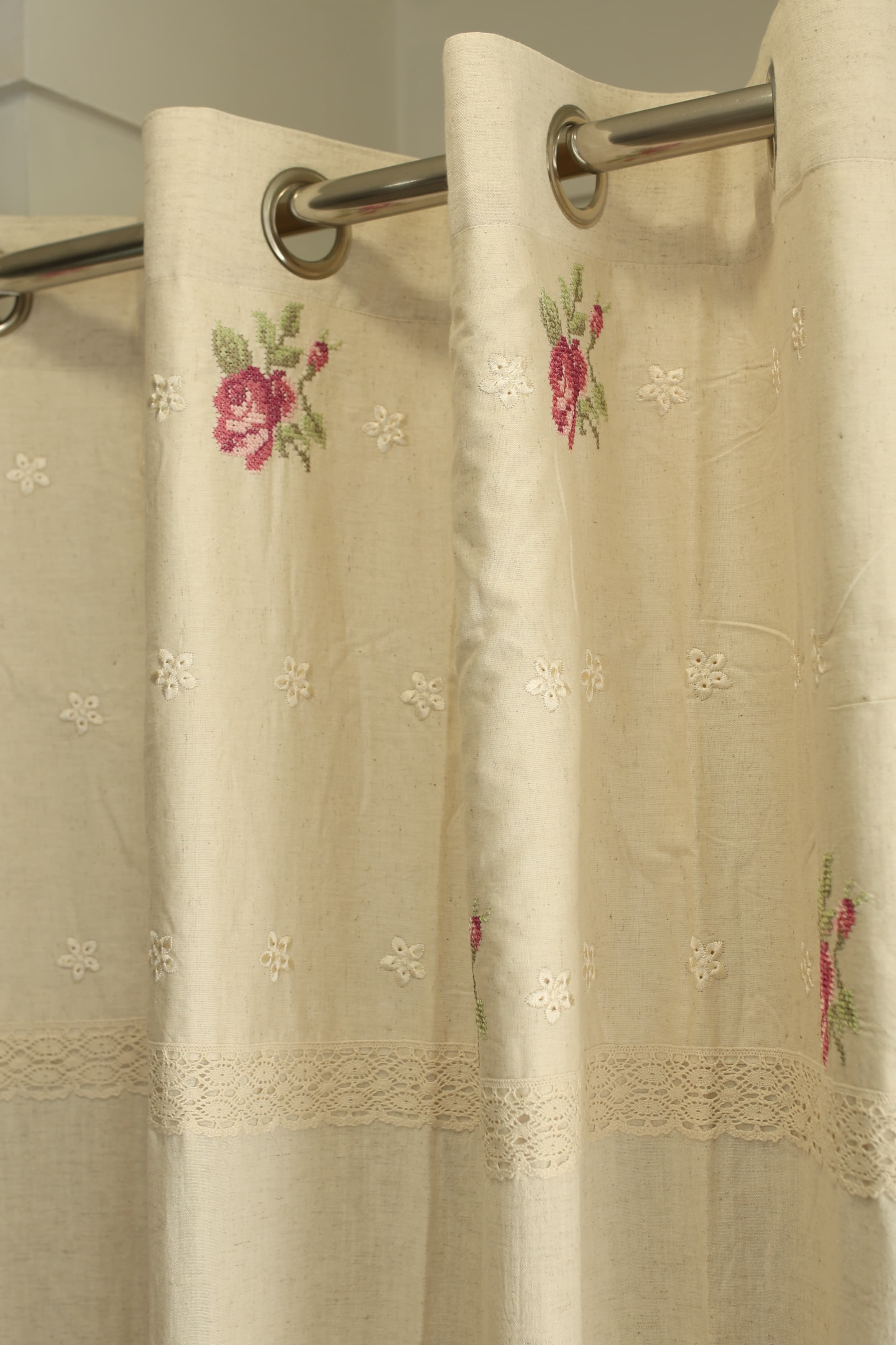 Curtains - Cross stitch embroidery opaque curtains lattice rose Prebooking