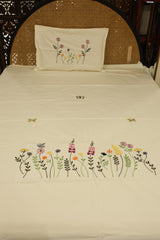 Bedsheets - single premium machine embroidery White bedsheets