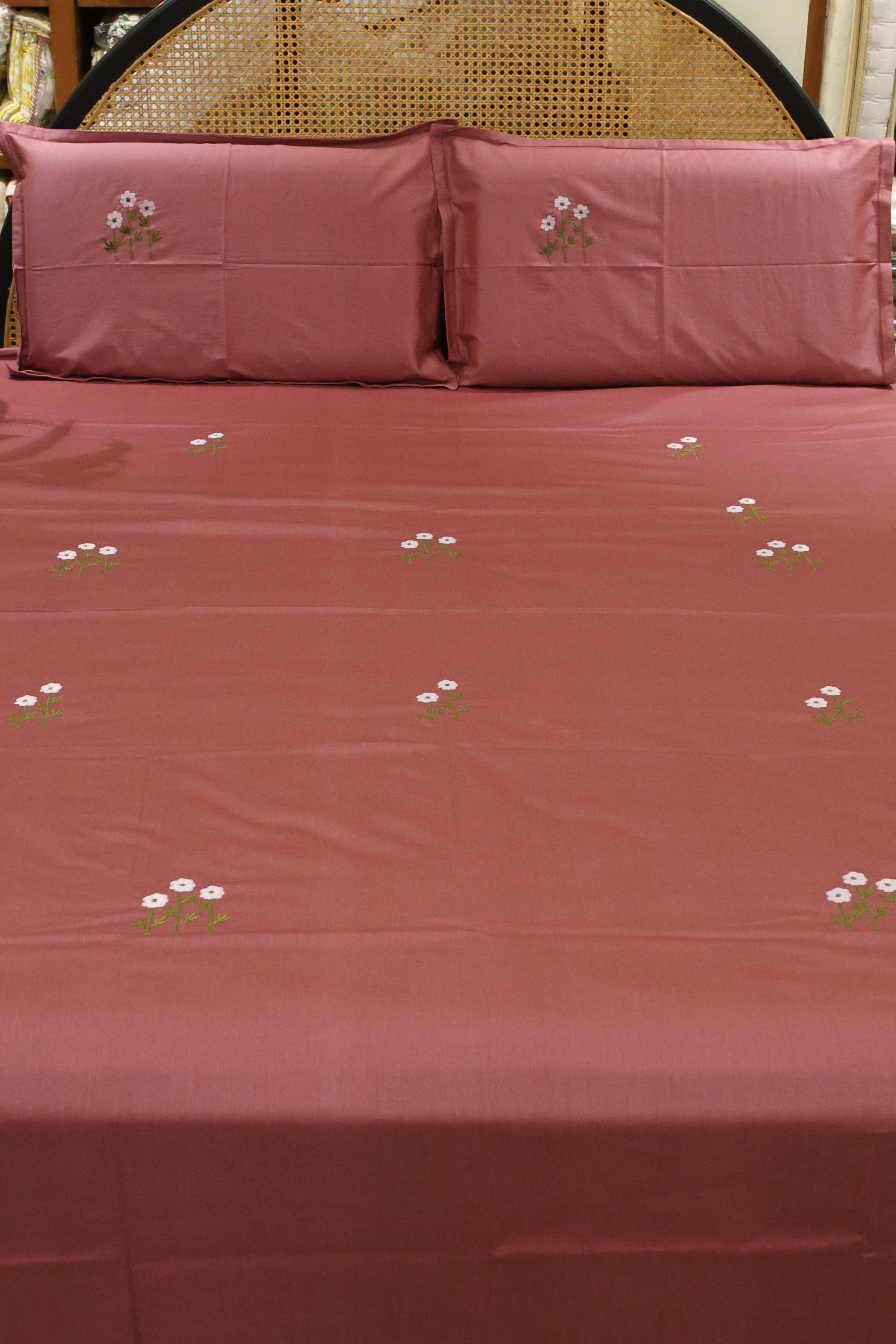 King Size Premium Machine Embroidery Bedsheet Set with 2 Pillow Covers (108x108")