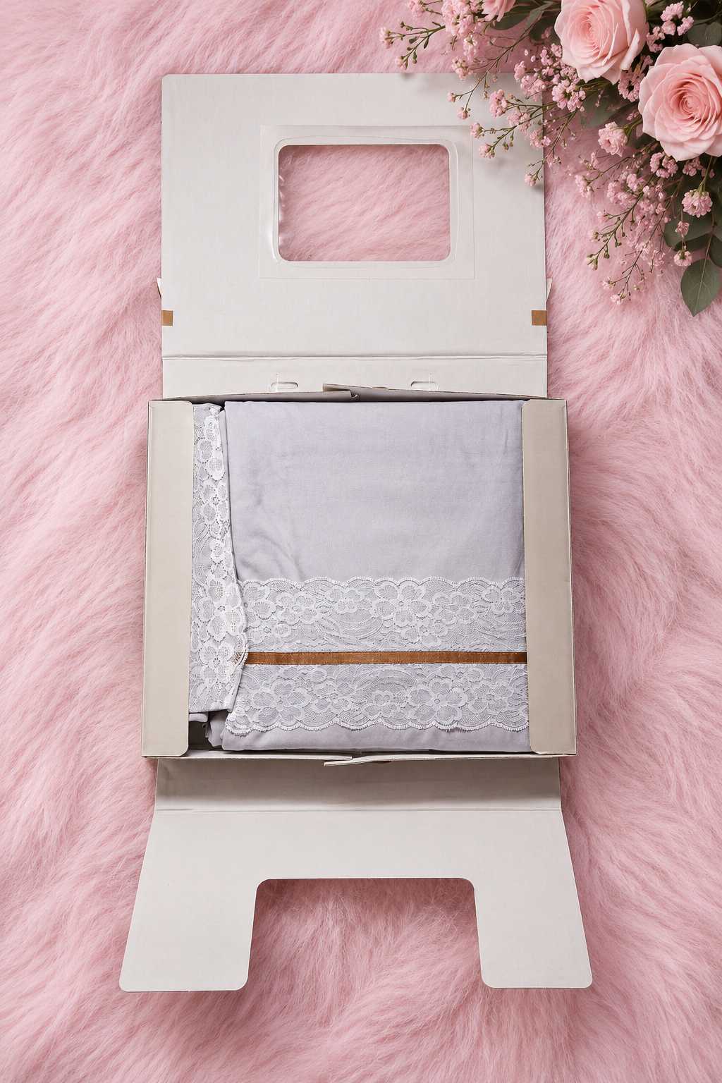 Bedsheets 5pcs set - Premium King soft cotton Ribbon lace bedsheets majestic