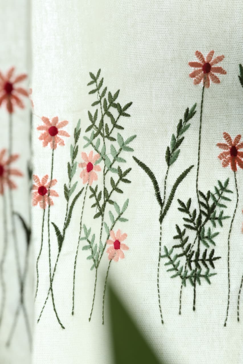 Curtains - Floral embroidery opaque curtains EVELIN