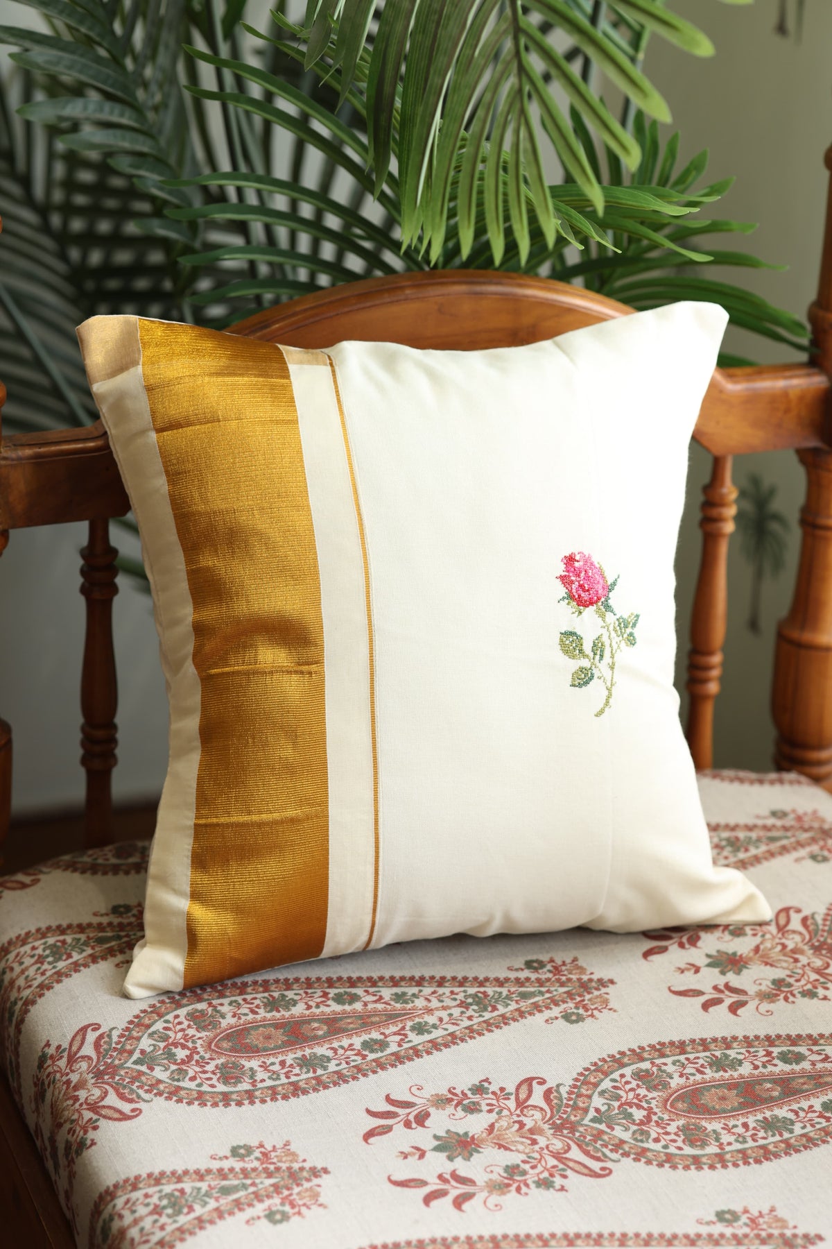 Onam Handblock Cushion Covers - 16*16 inches Cross stitch embroidery