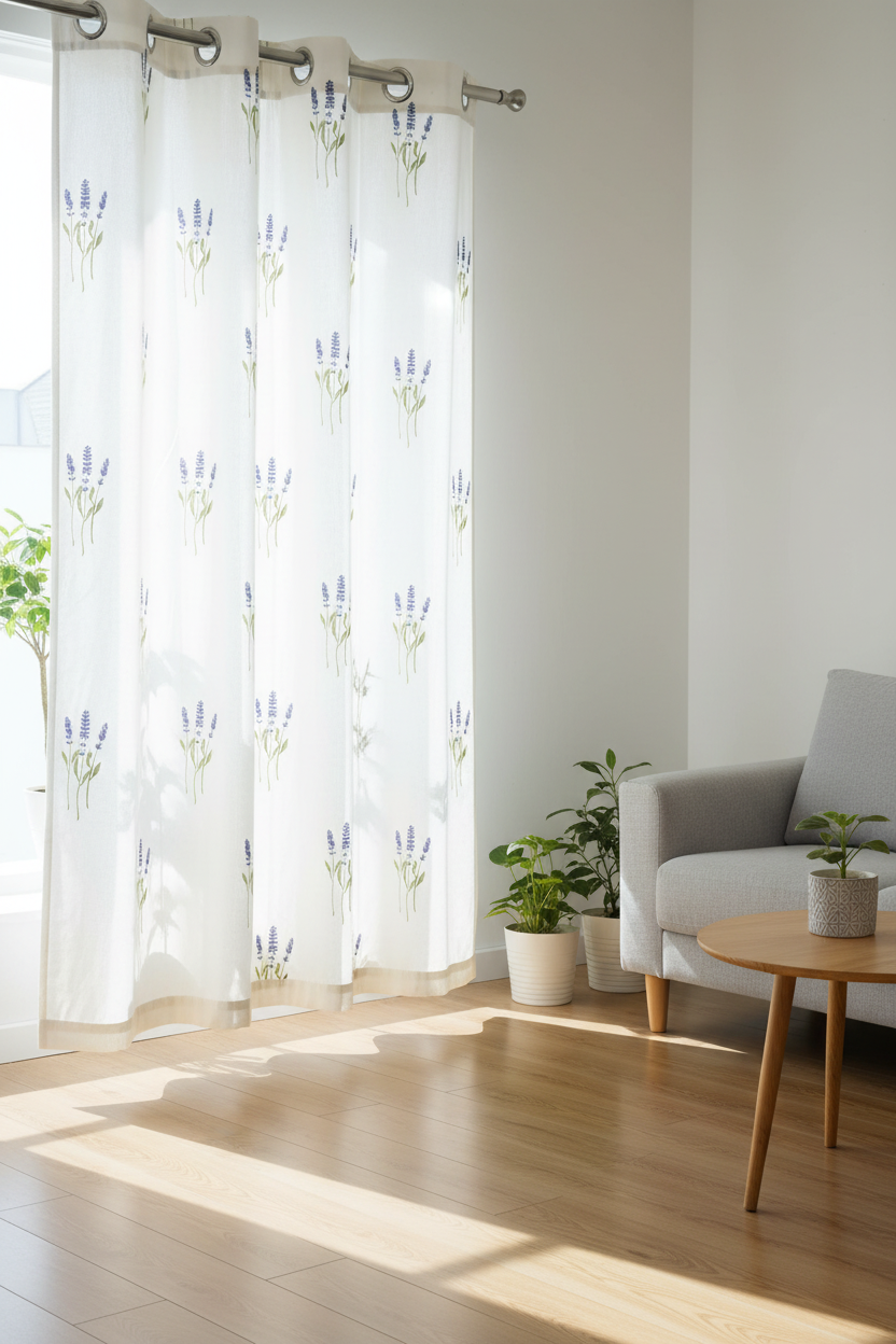 Curtains - Opaque floral curtains Offwhite