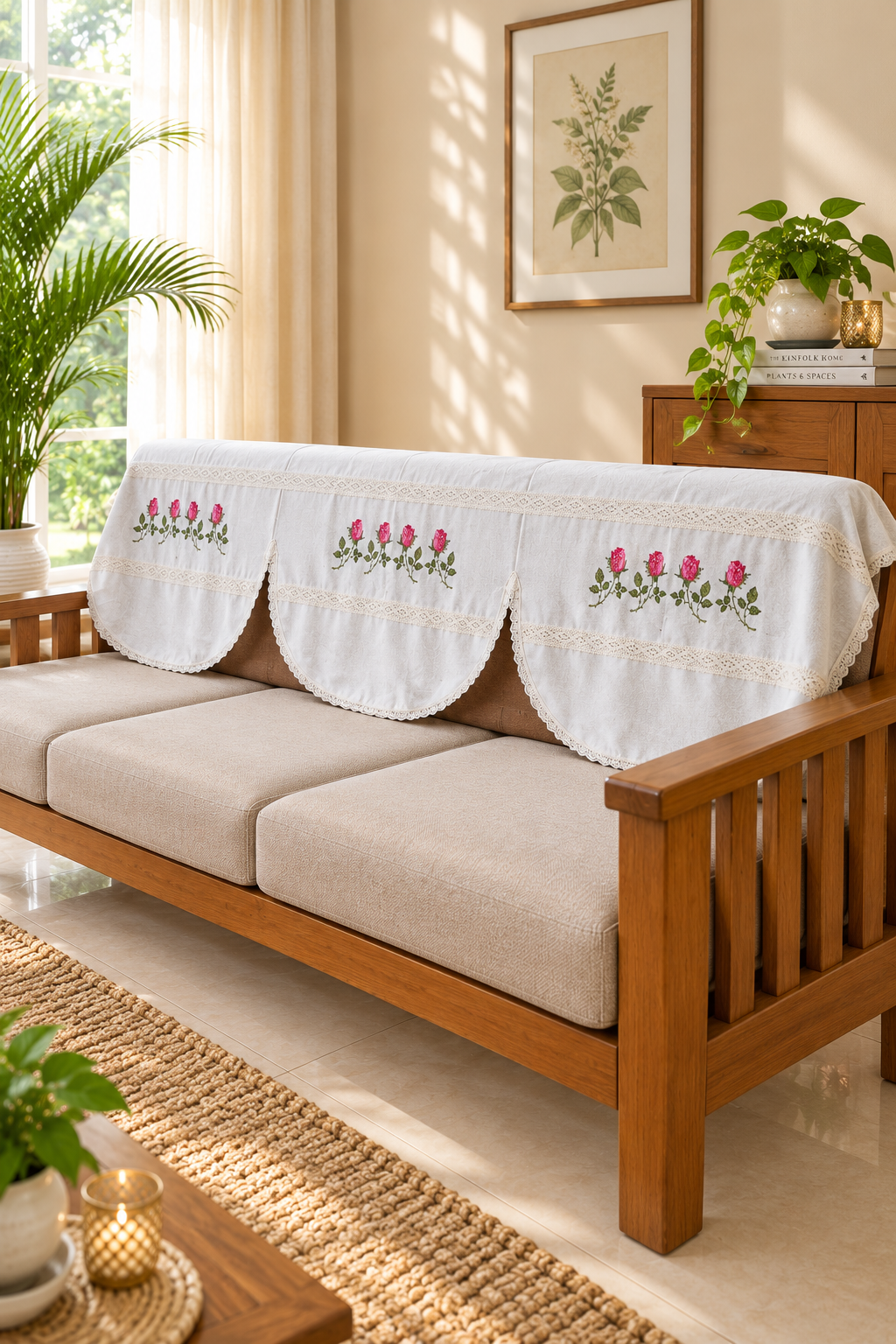 Floral Cross Stitch Embroidered Sofa Back / chair back Cover Set 3+2