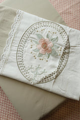 Vintage King Machine Embroidery Bedsheet with Lace Trim