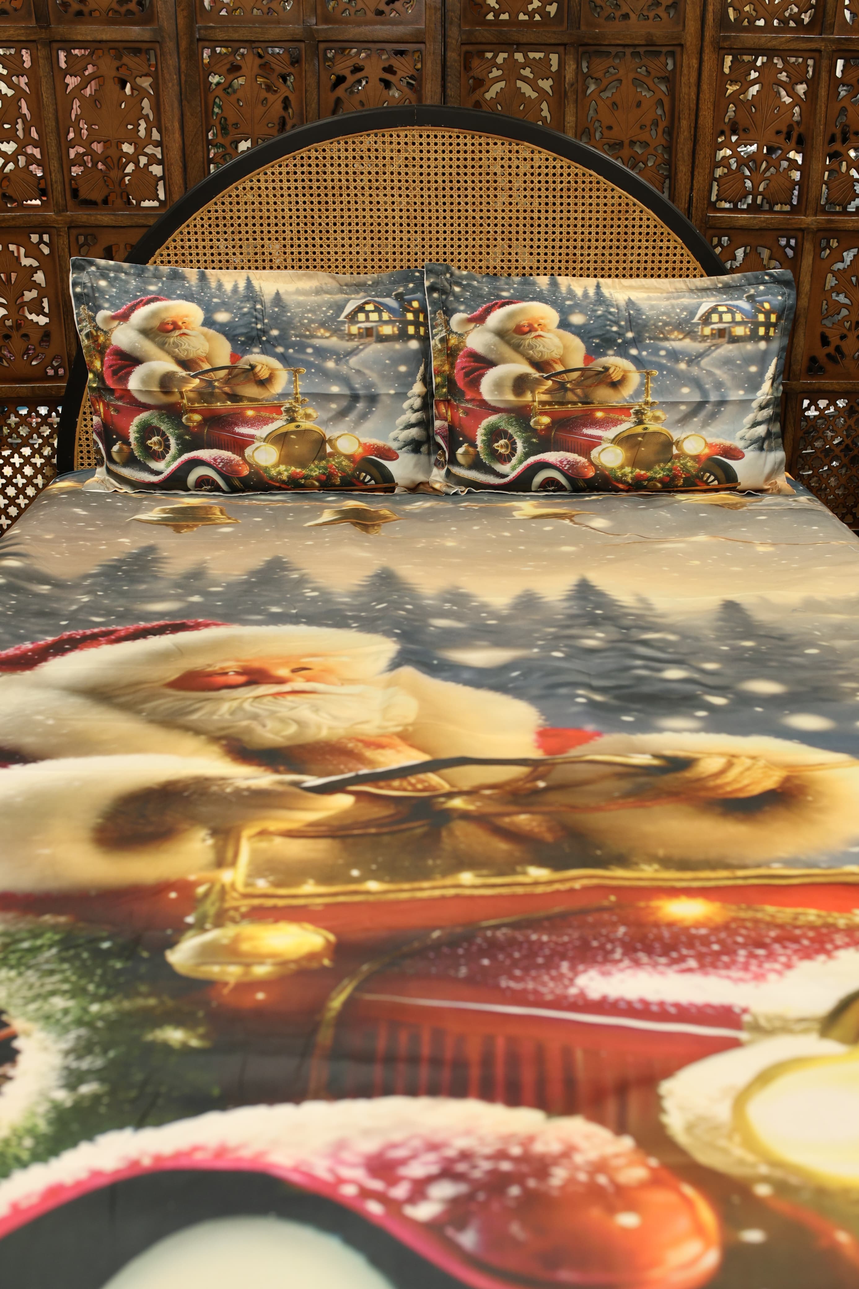 Christmas 7D Panel Print King Size Bedsheet Set - Xmas edition